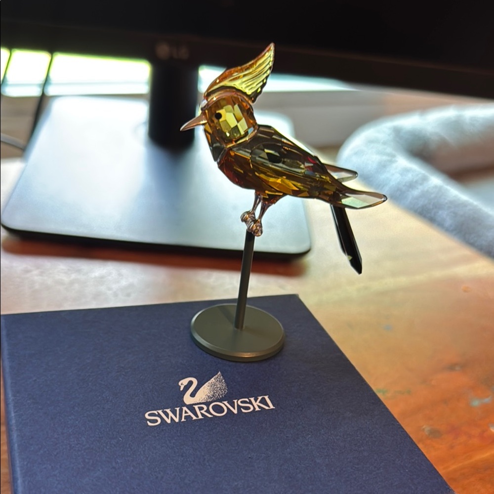 Swarovski Gold and Black Bird with Crystal Accents